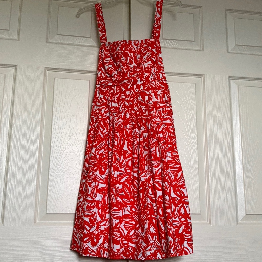 Dark coral and white mid-length dress